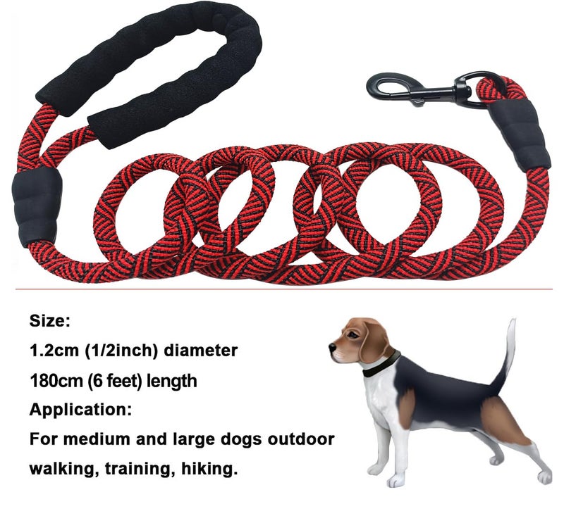MayPaw Heavy Duty Rope Dog Leash, 6/8/10FT Nylon Pet Leash, Soft Padded Handle Thick Lead Leashes for Large Medium Dogs Walking Roaming (red Black, 1/2" * 6') - Image 4